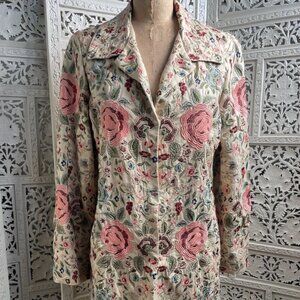 Biya Silk Coat with Embroidered Silk Flowers